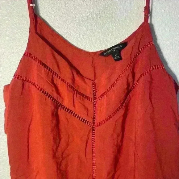 Banana Republic Rust Orange Embroidered Spaghetti Strap Tank Top - Size M - Picture 2 of 6